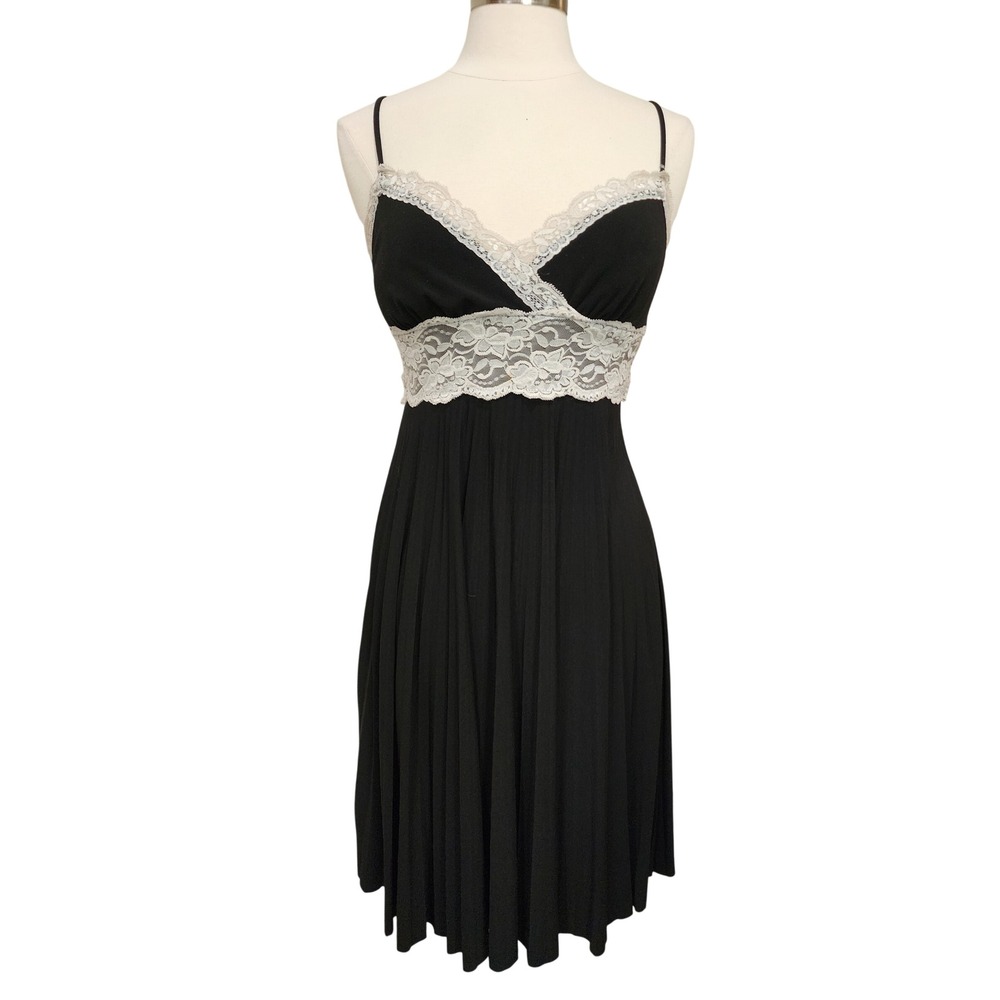 XOXO Pleated Midi Dress Slip Dress Lace Black Cream Y2K size Medium
